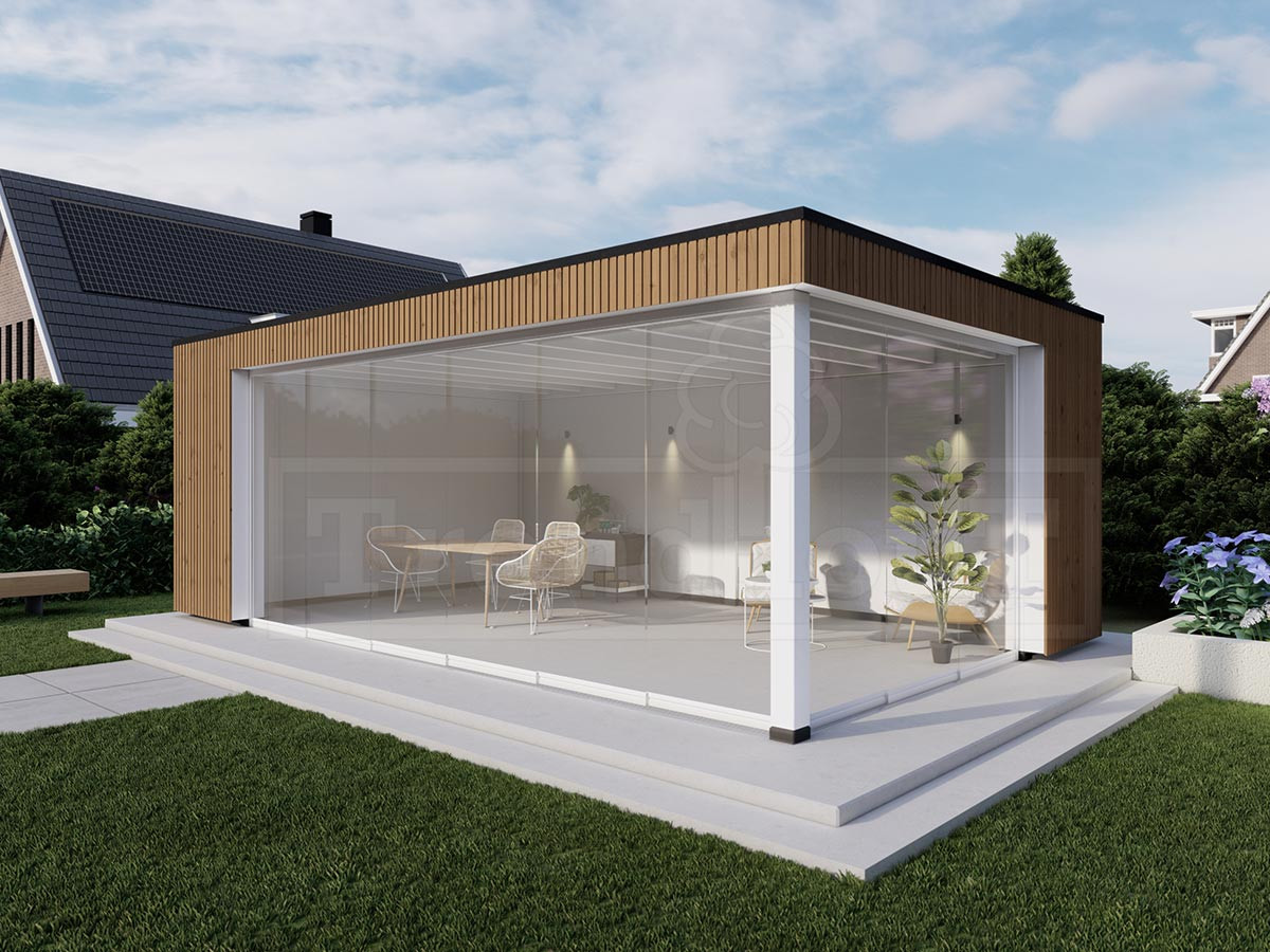 douglas-houten-overkapping-bouwpakket-capri-links-modern-thermisch-gemodificeerd-vuren-met-glazen-schuifdeuren-Trendhout