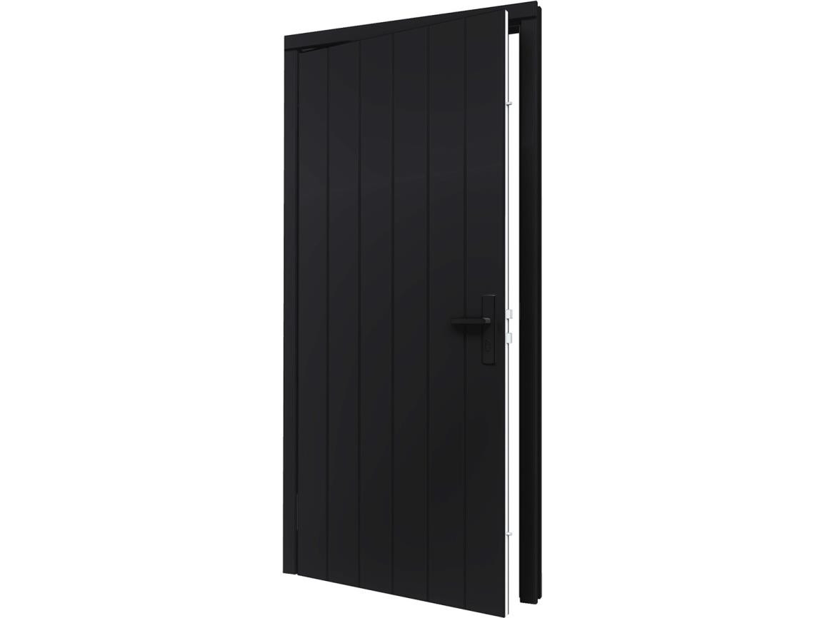 54.0155-hardhouten-meranti-dichte-schuurdeur-buitendeur-garagedeur-met-kozijn-houten-plaatdeuren-met-groeven-deur-tuinhuis-Trendhout_voorkant_schuin_open