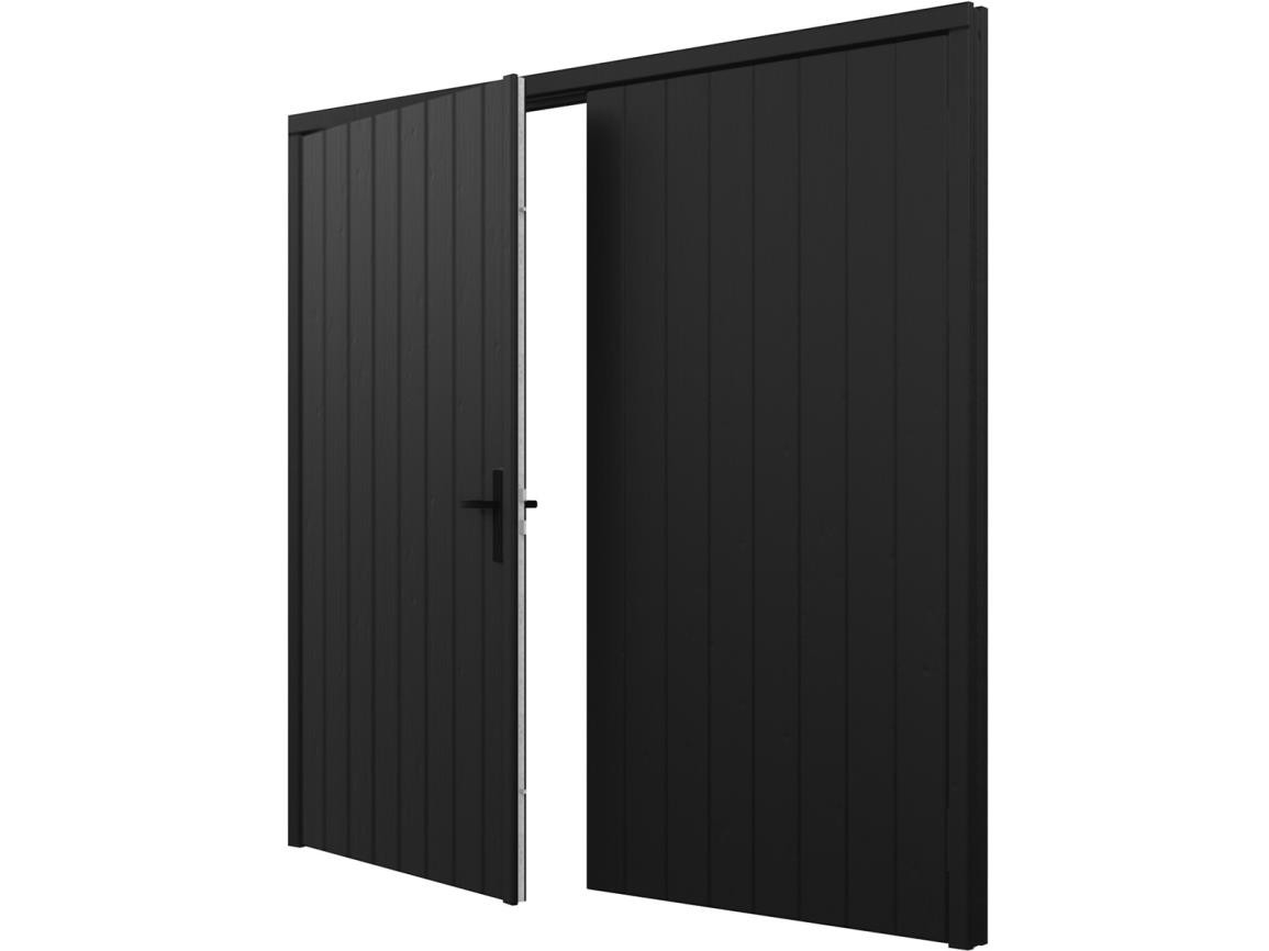54.0167-garagedeuren-meranti-dichte-schuurdeuren-openslaande-schuurdeuren-met-kozijn-houten-plaatdeuren-Trendhout_voorkant_schuin_open
