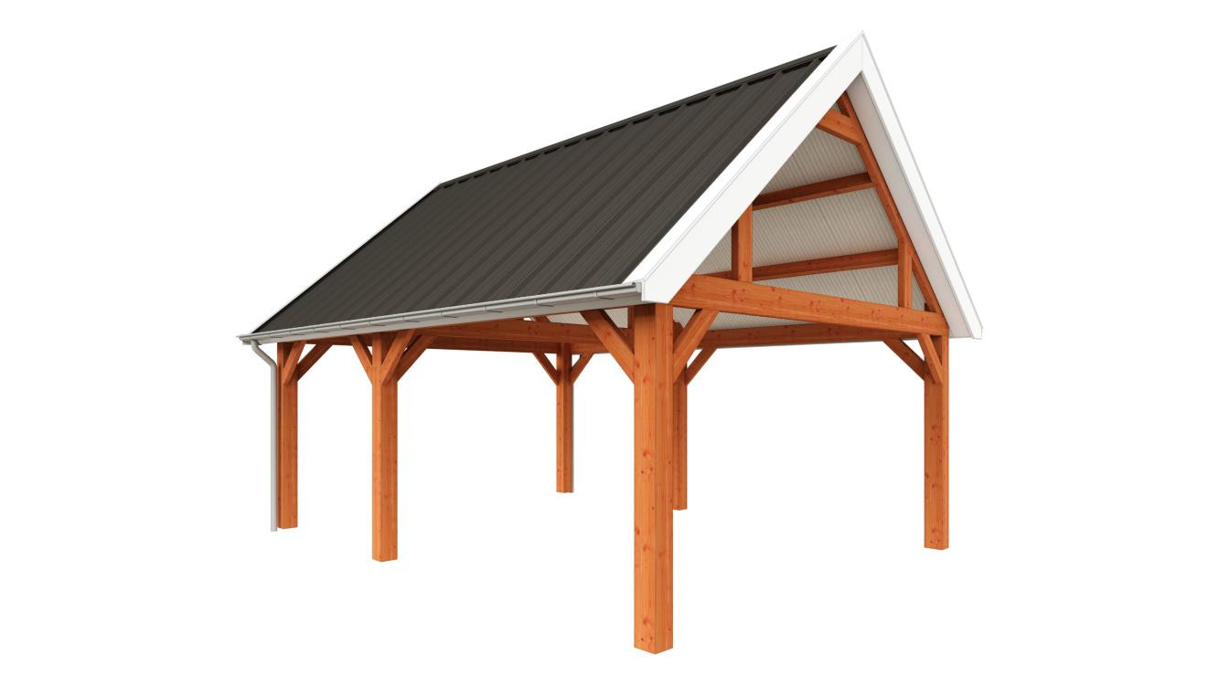 houten-garage-met-veranda-bouwpakket-6700x5750-Trendhout-Zadeldak-Select-modern