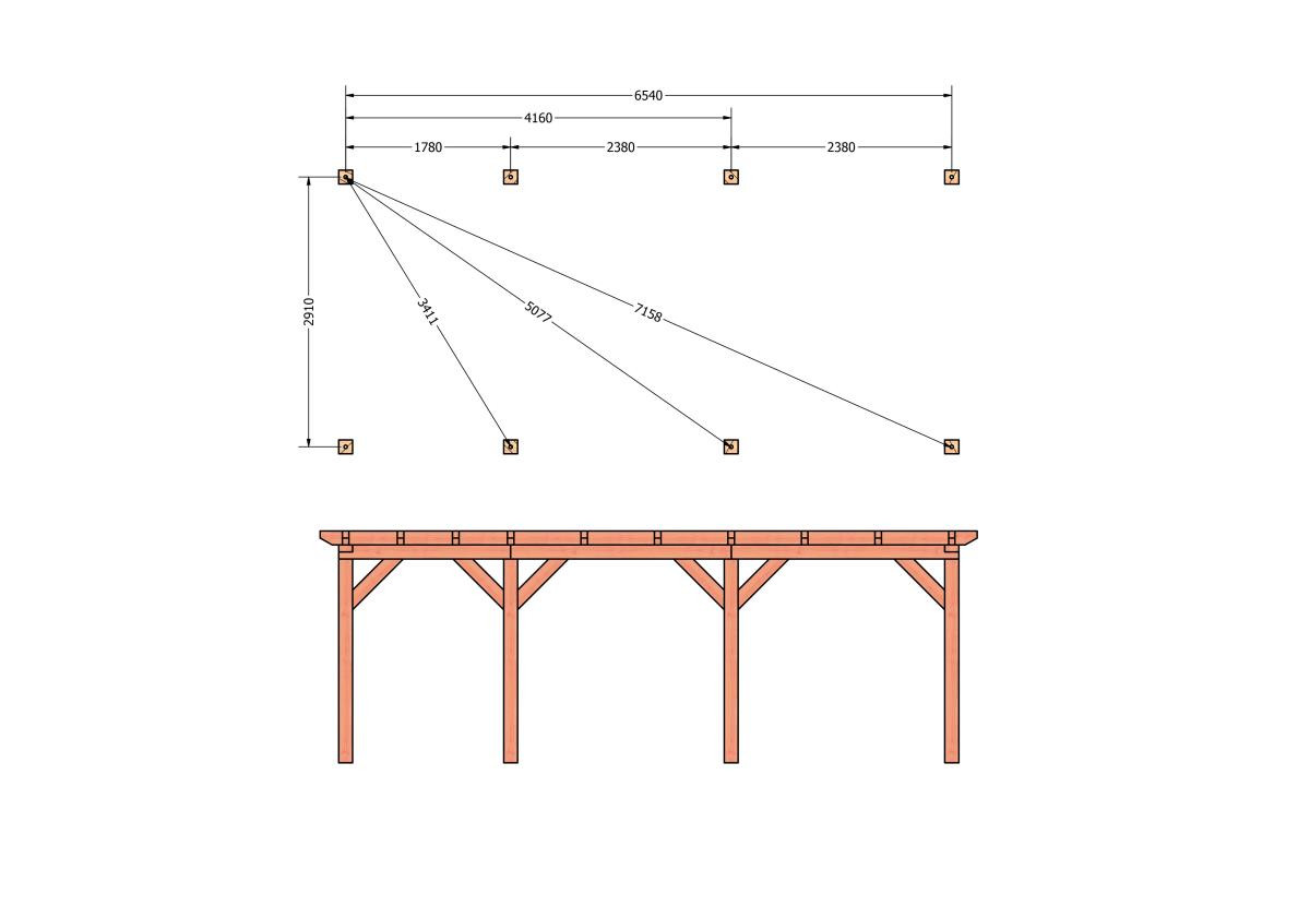 CP-10.1009-douglas-houten-overkapping-carport-bouwpakket-zelfbouw-plat-dak-bouwtekening-Funderingsplan