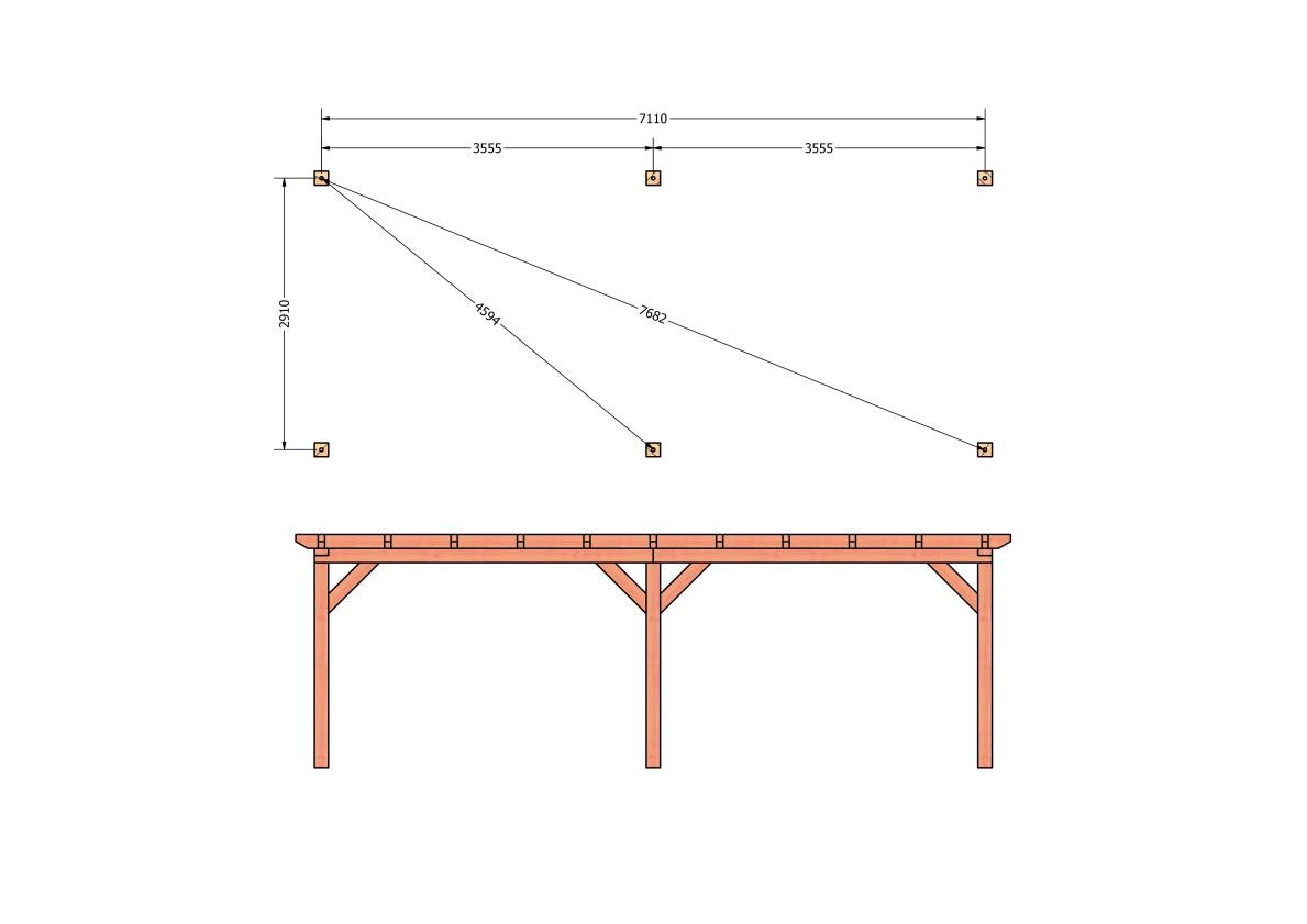 CP-10.1010-douglas-houten-overkapping-carport-bouwpakket-zelfbouw-plat-dak-bouwtekening-Funderingsplan