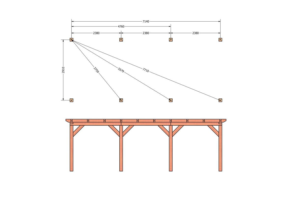 CP-10.1011-douglas-houten-overkapping-carport-bouwpakket-zelfbouw-plat-dak-bouwtekening-Funderingsplan