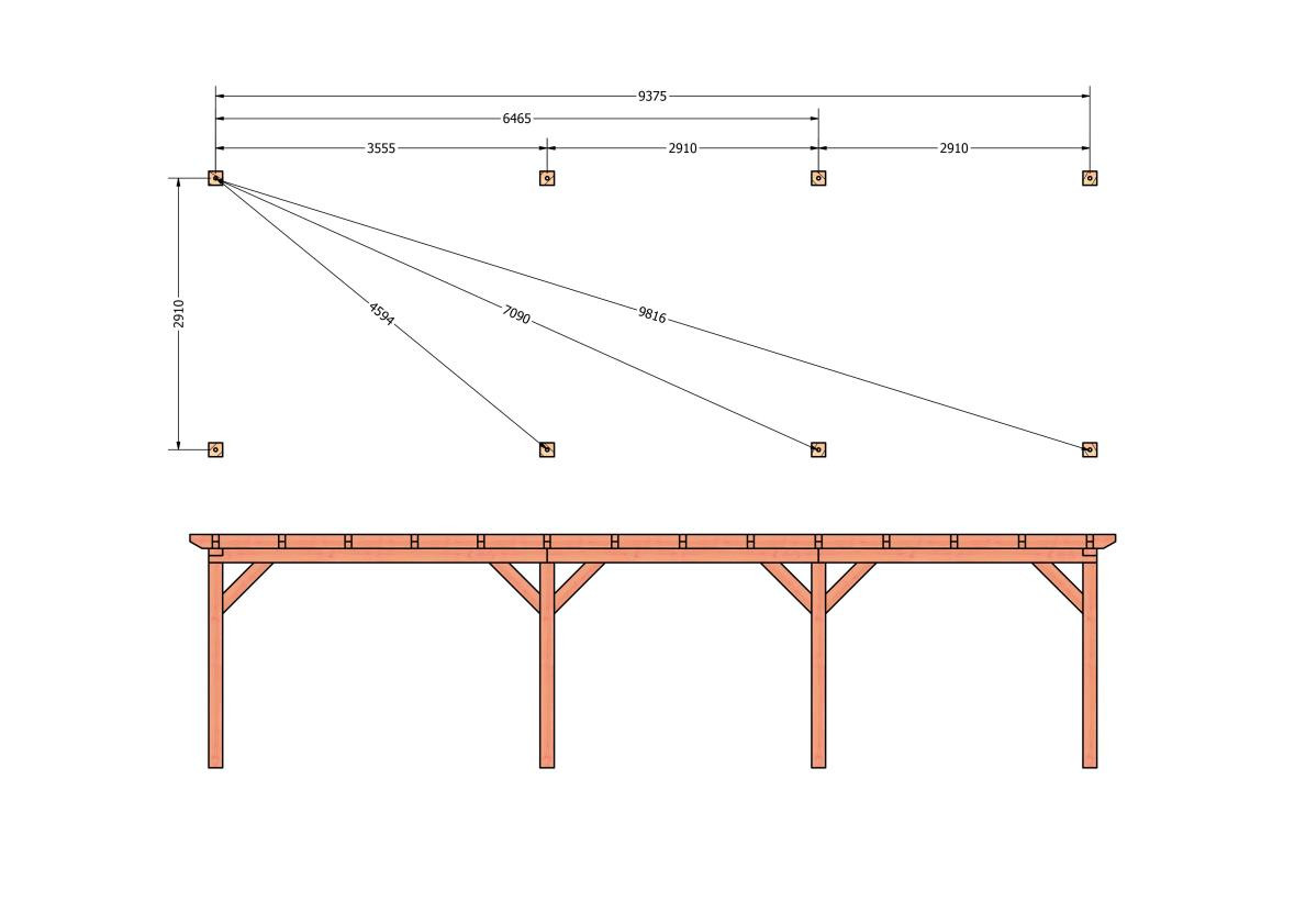 CP-10.1016-douglas-houten-overkapping-carport-bouwpakket-zelfbouw-plat-dak-bouwtekening-Funderingsplan