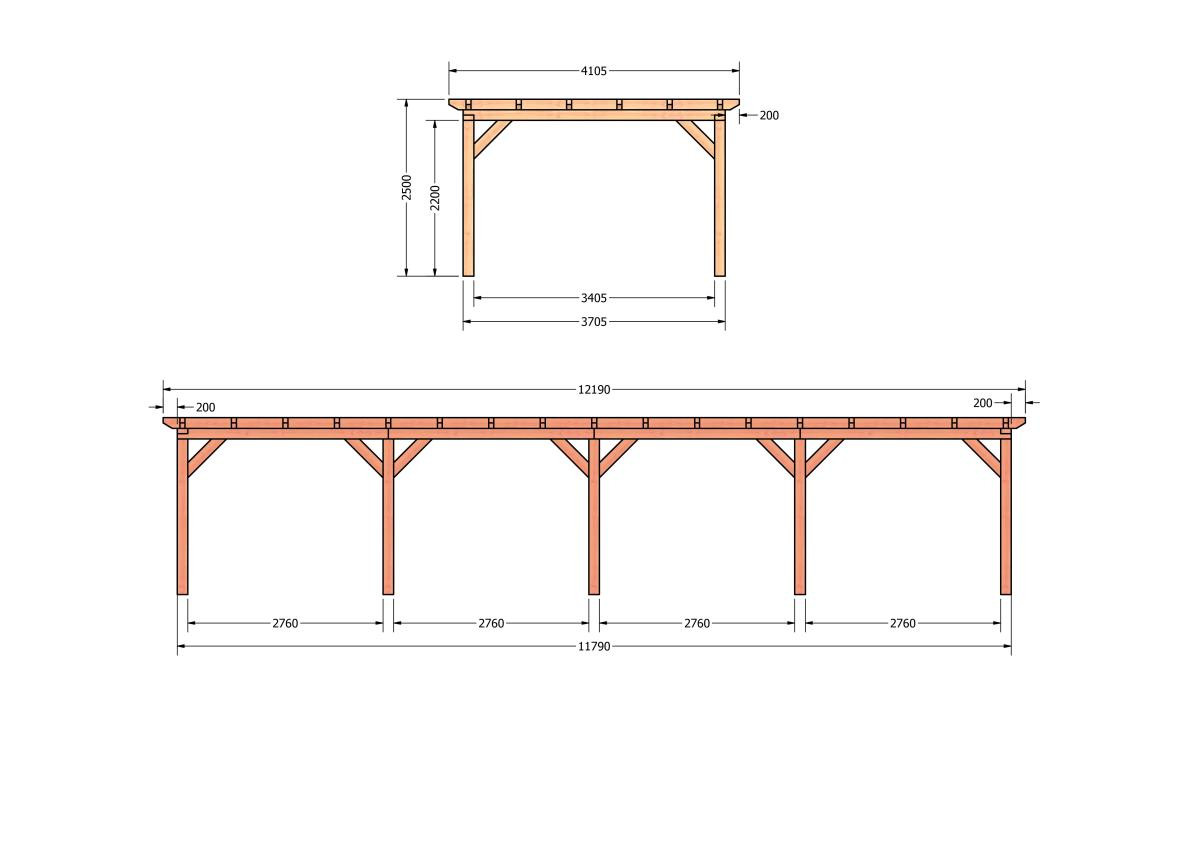 CP-10.1043-douglas-overkapping-tuin-hout-platdak-bouwtekening-kant-en-klaar-pakket-Zij & voor aanzicht - kopie