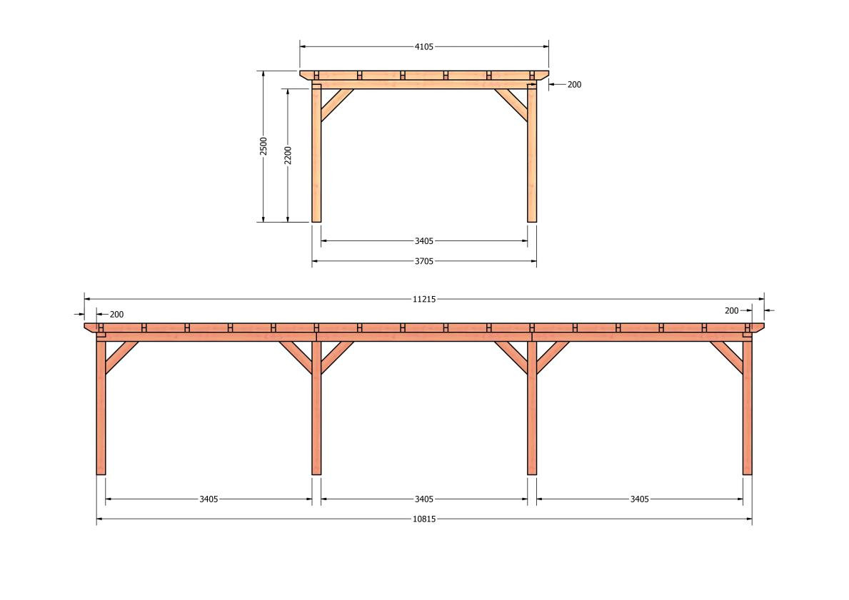 CP-10.1042-douglas-overkapping-tuin-hout-platdak-bouwtekening-kant-en-klaar-pakket-Zij & voor aanzicht - kopie