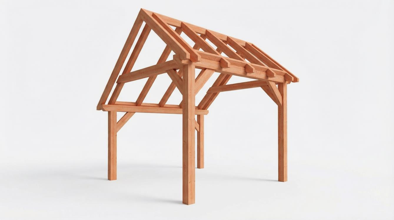 CP-10.1000 - Constructiepakket plat dak - 3460x3460x2500mm - fijnbezaagd Douglas - Linkervoorzijde