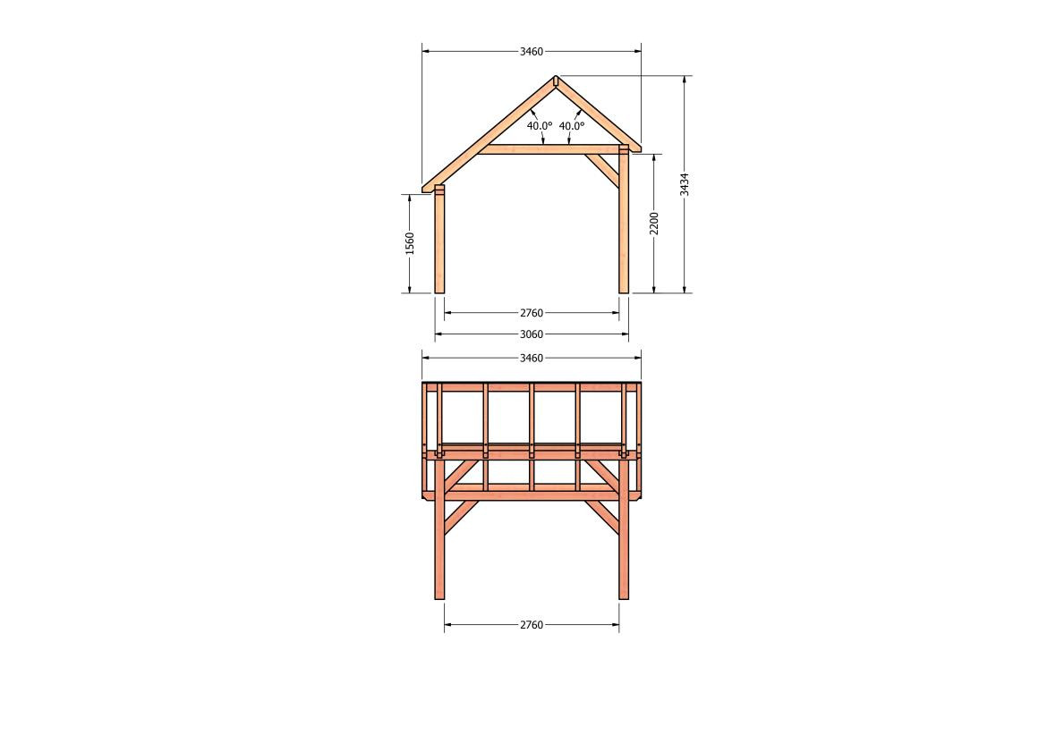 CP-20.1000-kapschuur-hout-douglas-bouwpakket-bouwtekening-Zij & voor aanzicht