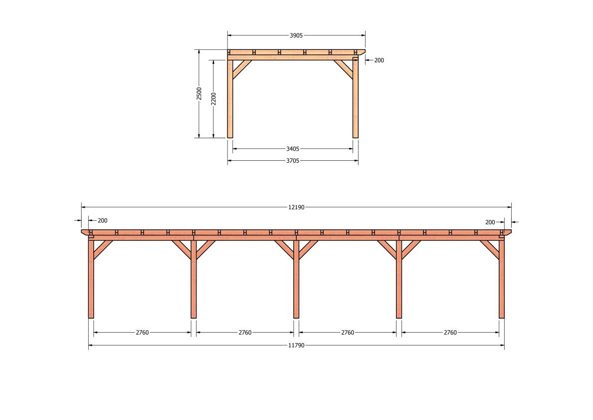 CP-10.2078-douglas-veranda-tuin-overkapping-bouwpakket-bouwtekening-zelfbouw-Zij & voor aanzicht