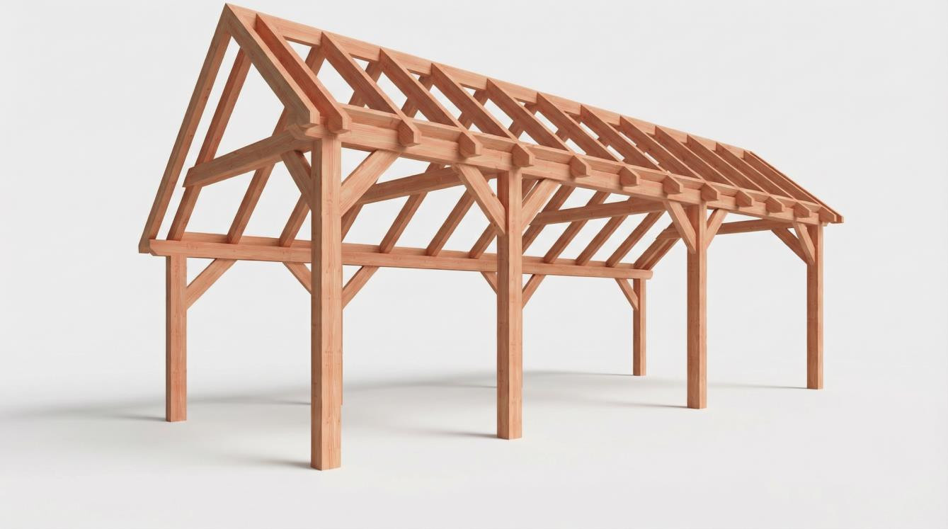 CP-20.1011 - Constructiepakket kapschuur - 7690x3460x3445mm - fijnbezaagd Douglas - Linkervoorzijde