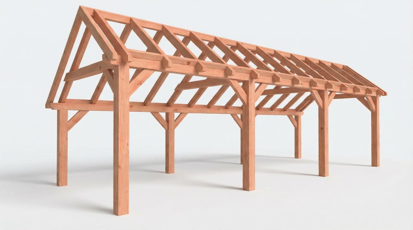 CP-20.1015 - Constructiepakket kapschuur - 9280x3460x3445mm - fijnbezaagd Douglas - Linkervoorzijde