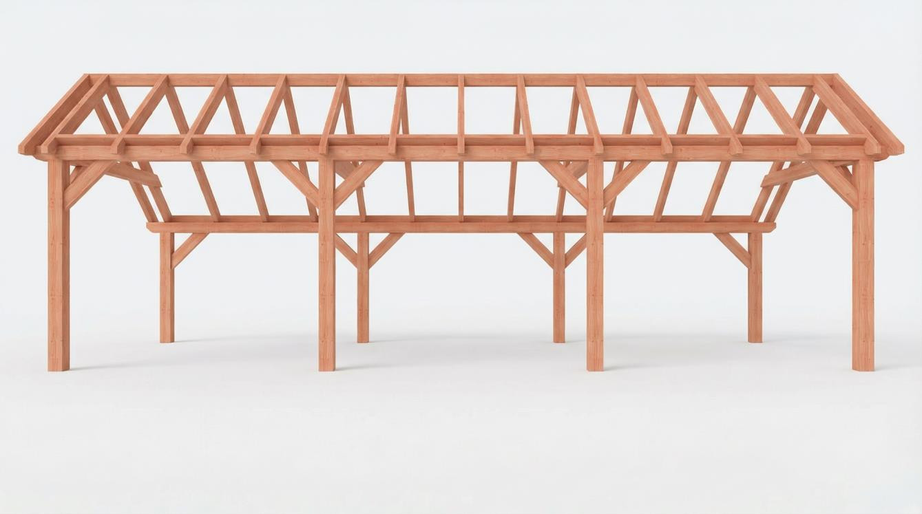 CP-20.1015 - Constructiepakket kapschuur - 9280x3460x3445mm - fijnbezaagd Douglas - Voorzijde