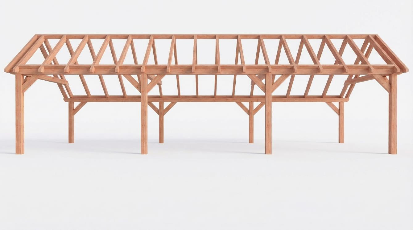 CP-20.1042 - Constructiepakket kapschuur - 11215x4105x3715mm - fijnbezaagd Douglas - voorzijde