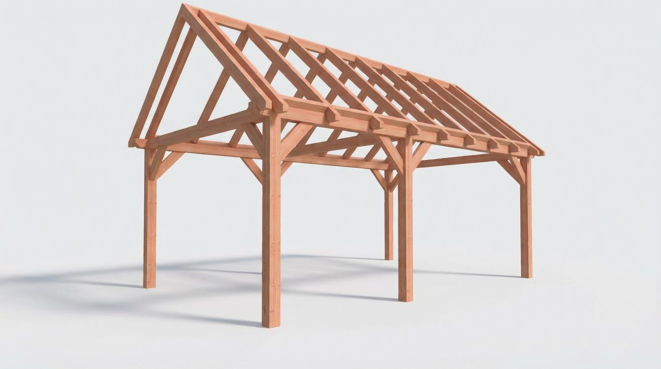 CP-20.2033 - Constructiepakket zadeldak - 6485x4105x4030mm - fijnbezaagd Douglas - Rechtervoorzijde