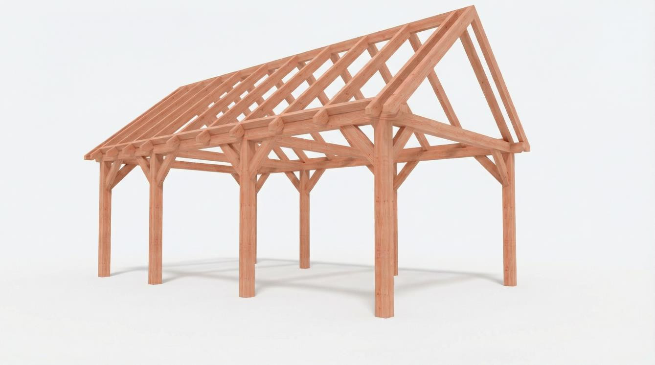 CP-20.2035 - Constructiepakket zadeldak - 7090x4105x4030mm - fijnbezaagd Douglas - Rechtervoorzijde