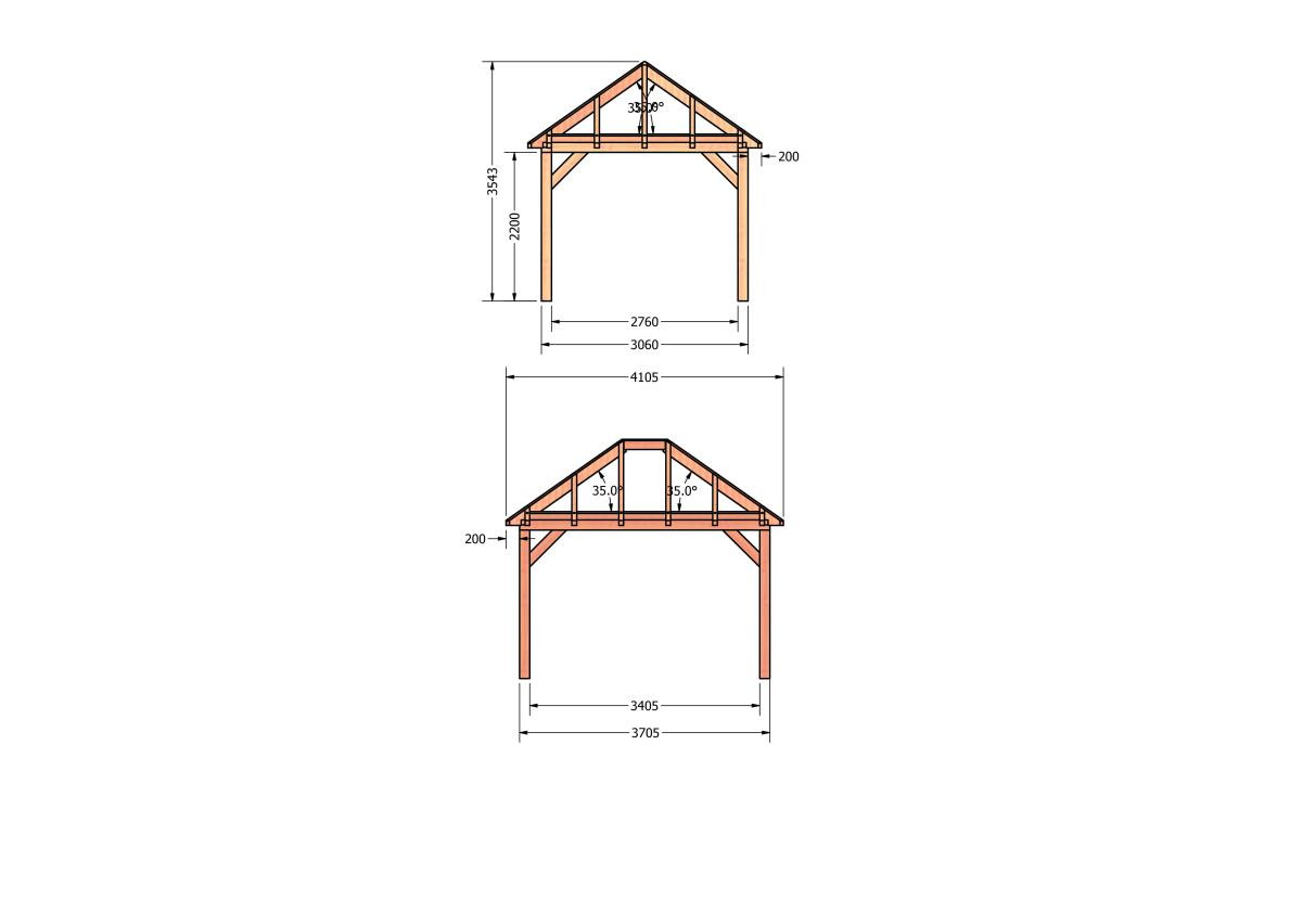 CP-20.3001-houten-schuur-bouwtekening-zelfbouw-constructie-bouwplan-Zij & voor aanzicht