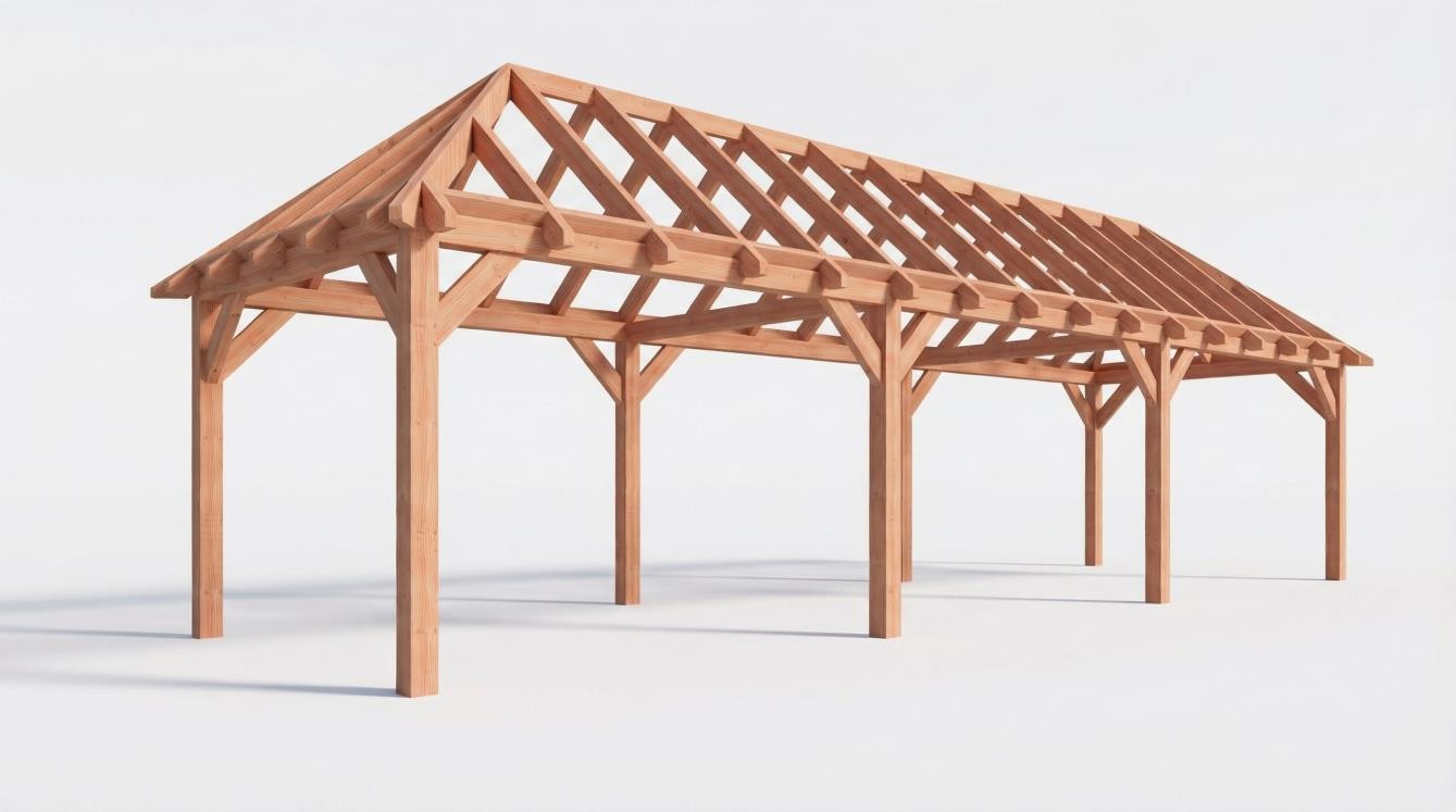 CP-20.3018 - Constructiepakket schilddak - 12190x3460x3760mm - fijnbezaagd Douglas - Linkervoorzij