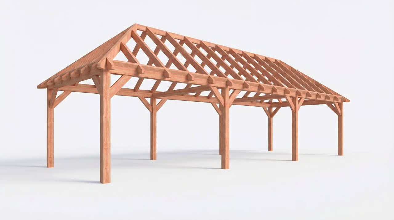 CP-20.3042-L-goedkope-houten-schuur-met-overkapping-schilddak-overkapping-constructie-fijnbezaagd