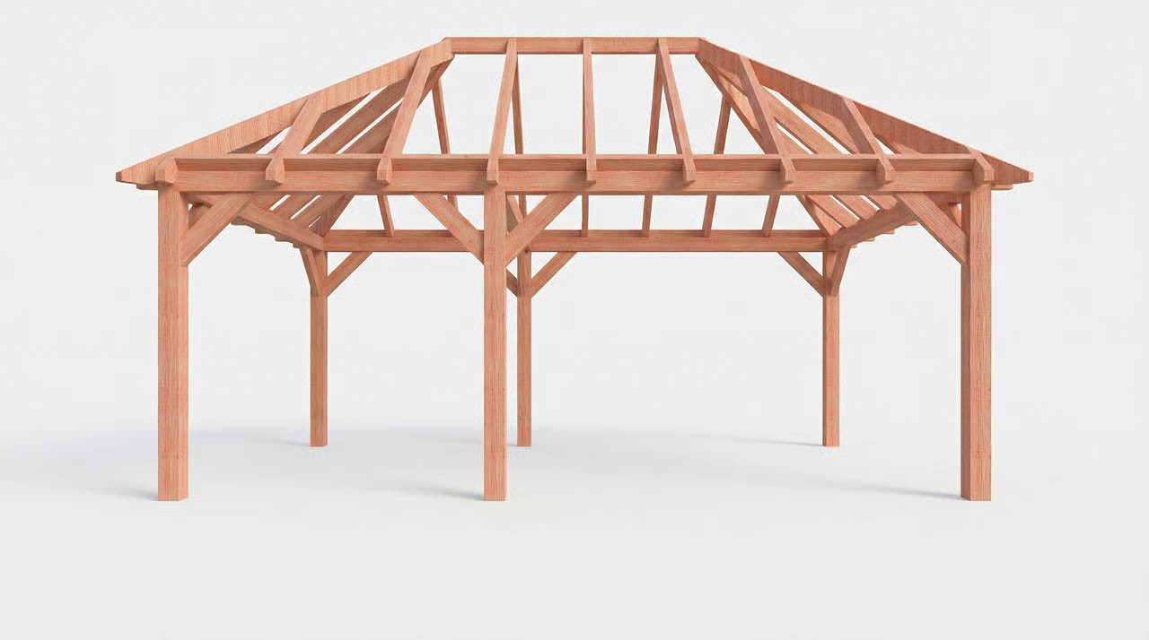 CP-20.3032-V-goedkope-houten-schuur-met-overkapping-schilddak-overkapping-constructie-fijnbezaagd