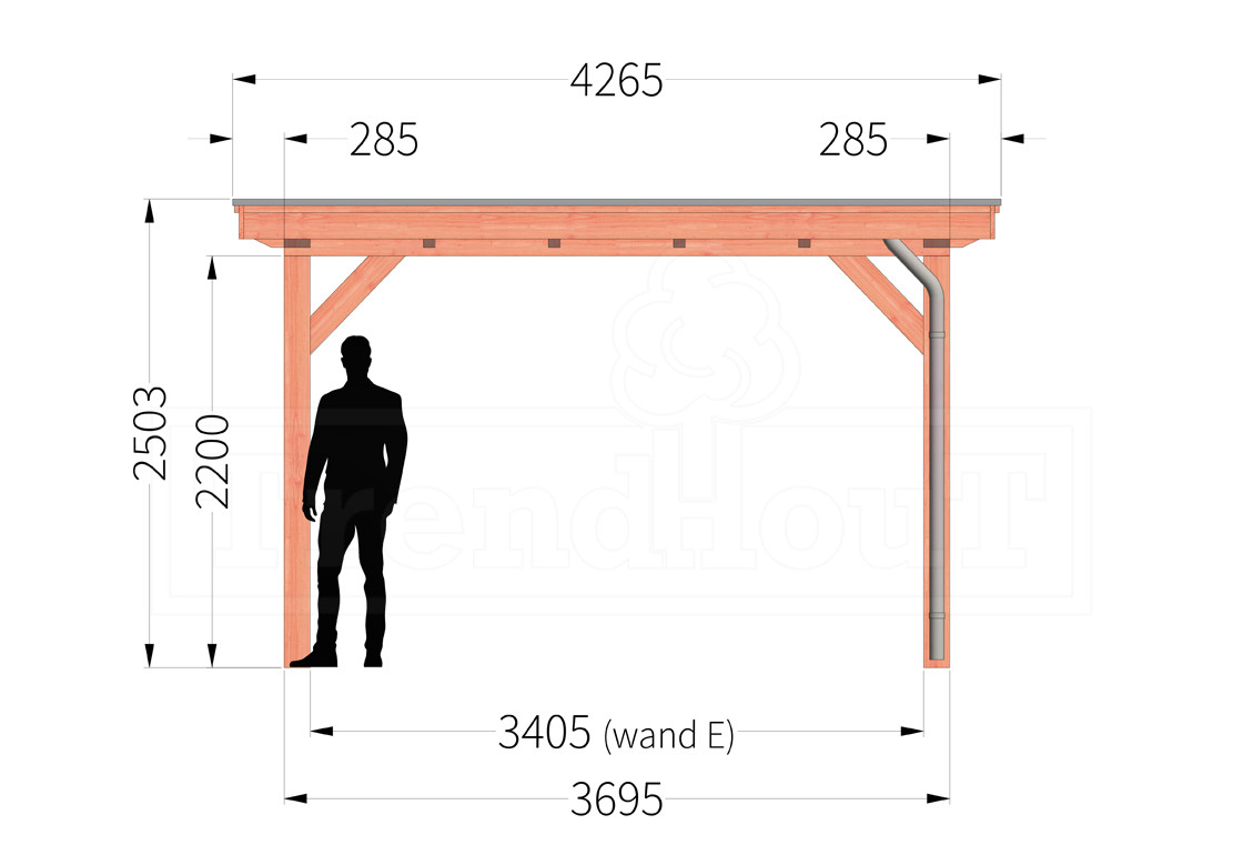 landelijke-douglas-houten-overkapping-bouwpakket-florence-4m-4-meter-diep-zijaanzicht