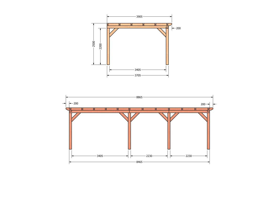 CP-10.2072-douglas-veranda-tuin-overkapping-bouwpakket-bouwtekening-zelfbouw-Zij & voor aanzicht