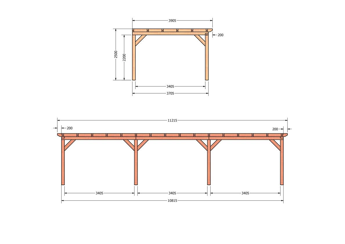 CP-10.2077-douglas-veranda-tuin-overkapping-bouwpakket-bouwtekening-zelfbouw-Zij & voor aanzicht