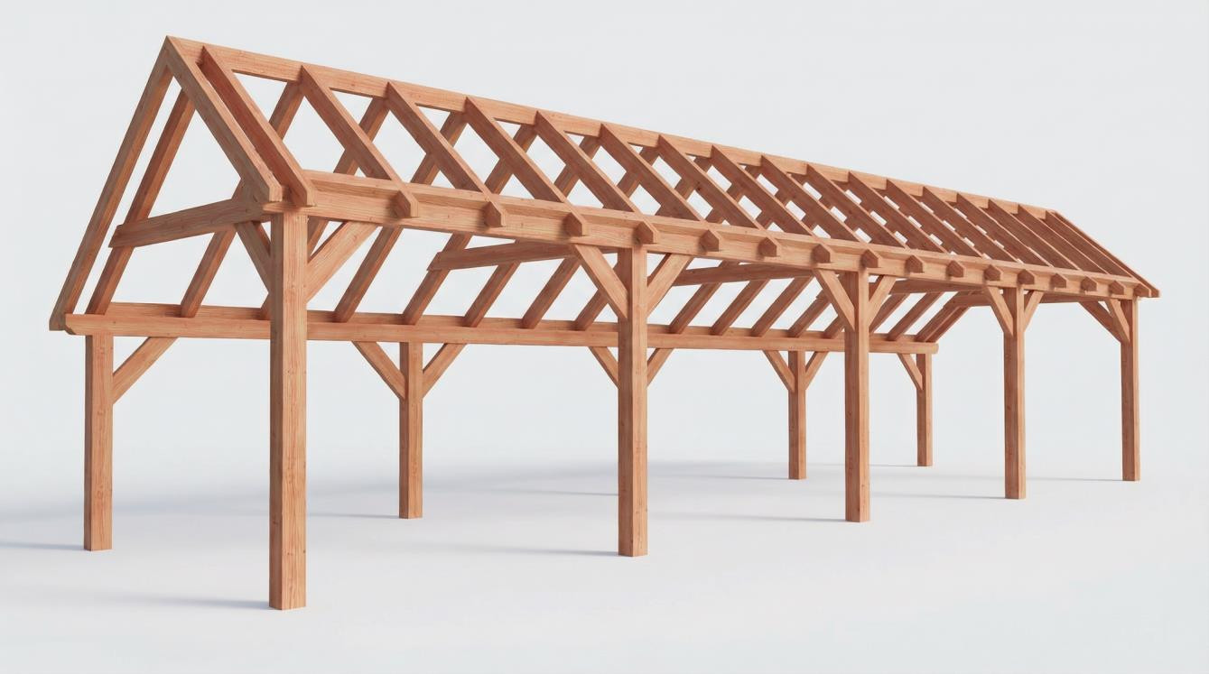 CP-20.1018 - Constructiepakket kapschuur - 12190x3460x3445mm - fijnbezaagd Douglas - Linkervoorzij