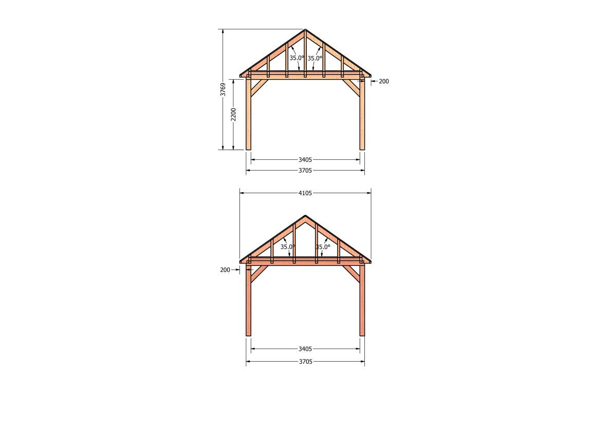 CP-20.3026-douglas-schuur-met-overkapping-bouwen-constructie-zelfbouw-bouwtekening-Zij & voor aanzicht
