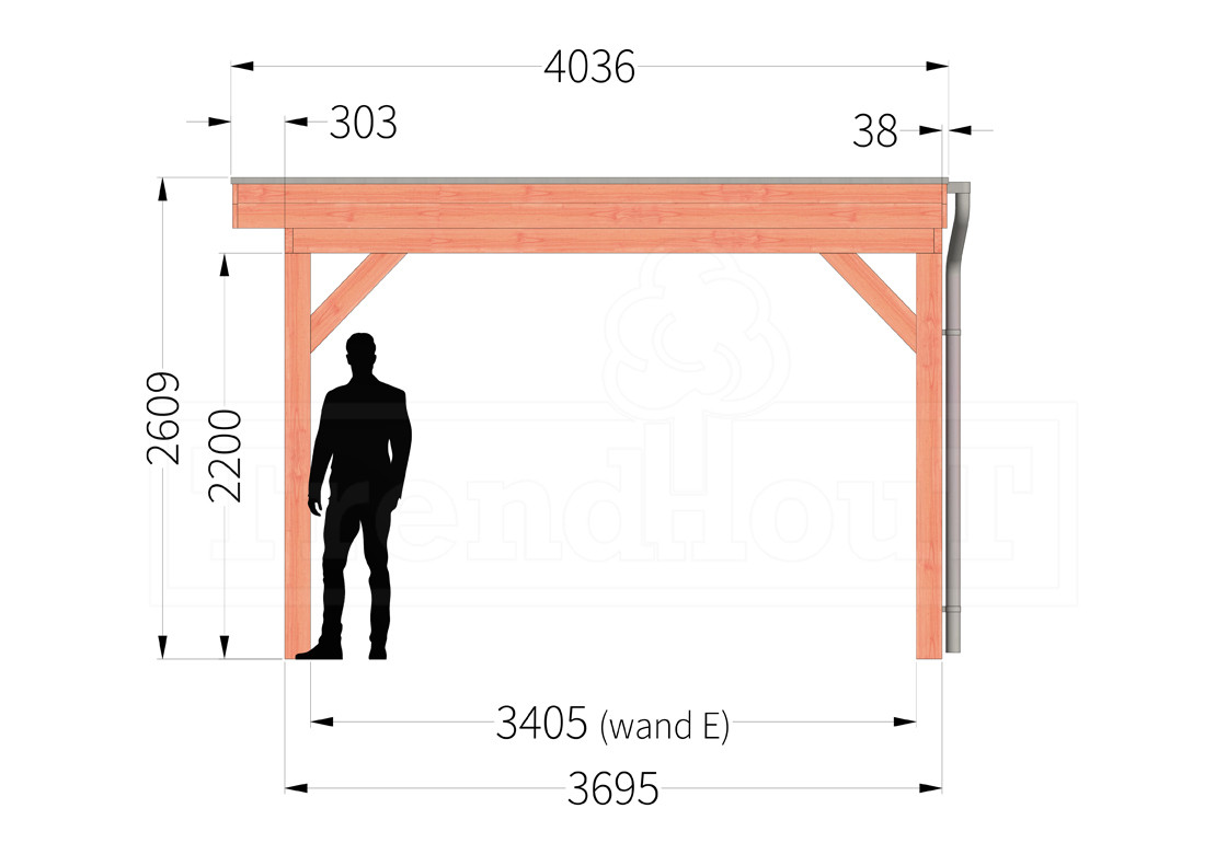 douglas-houten-overkapping-bouwpakket-mensa-4m-4-meter-diep-zijaanzicht