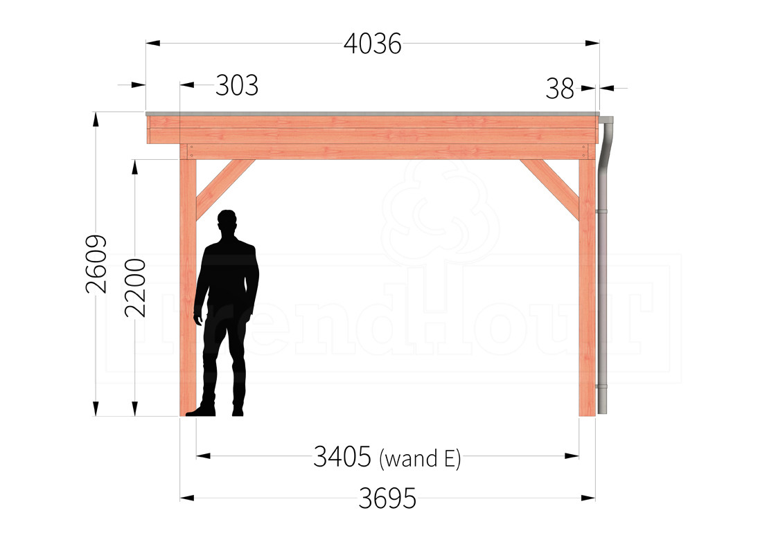 douglas-houten-overkapping-bouwpakket-refter-xl-4m-4-meter-diep-zijaanzicht