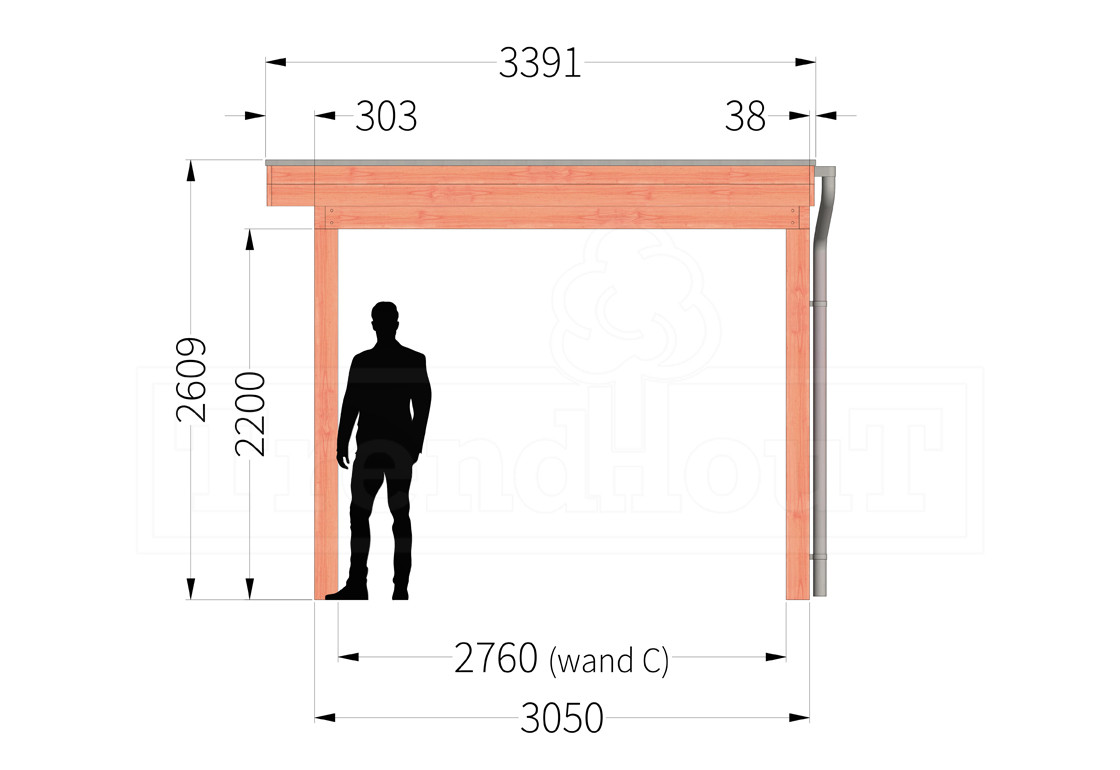 douglas-houten-overkapping-bouwpakket-refter-xl-3m-3-meter-diep-zijaanzicht