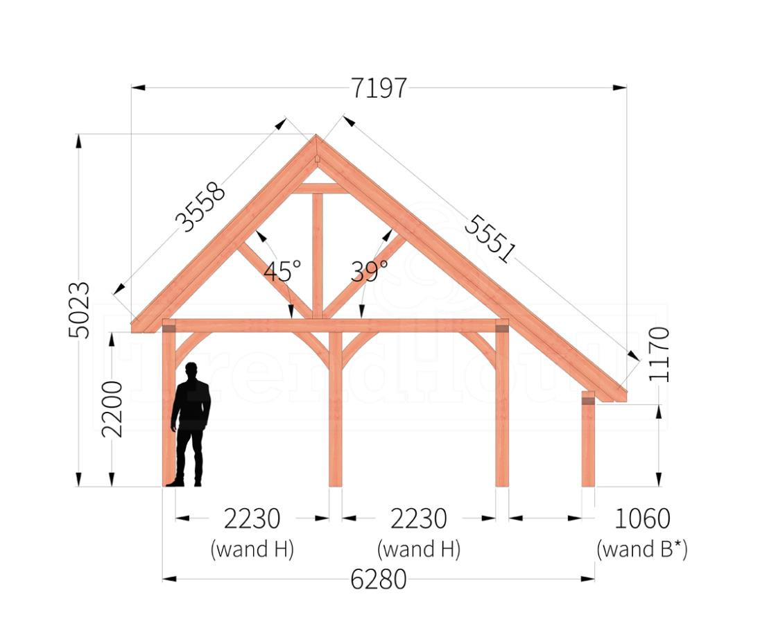 douglas-houten-overkapping-kapschuur-bouwpakket-de-hofstee-XXL-6m-6-meter-diep-zijaanzicht