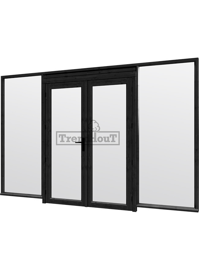 Steel-look-raam-3405x2200mm-zwart-module-E-01-met-dubbele-openslaande-deuren