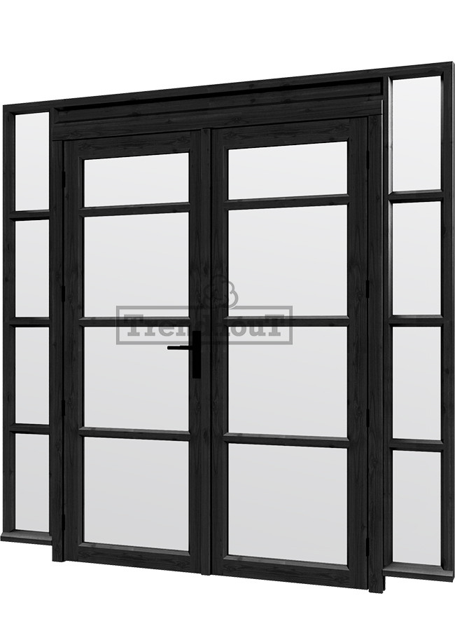 Steel-look-raam-2230x2200mm-zwart-module-H-04-met-dubbele-openslaande-deuren