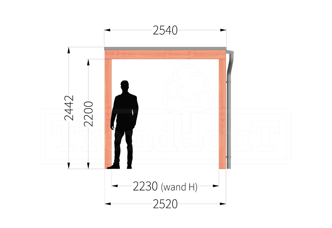 douglas-houten-overkapping-bouwpakket-palermo-modern-2-5-m-2-5-meter-diep-zijaanzicht