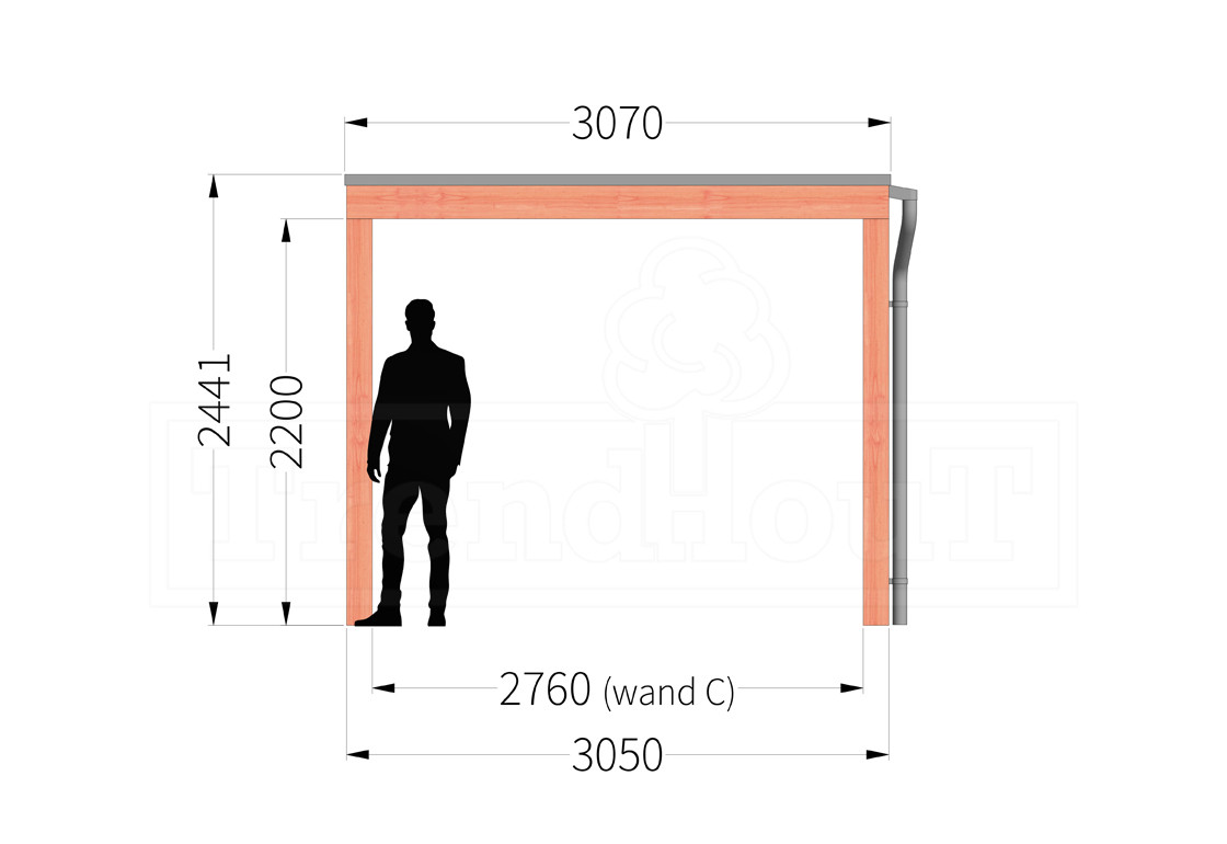 douglas-houten-overkapping-bouwpakket-palermo-modern-3m-3-meter-diep-zijaanzicht