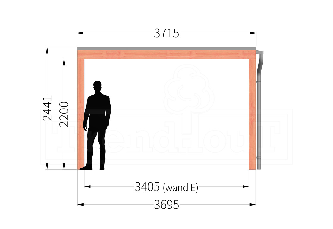 douglas-houten-overkapping-bouwpakket-palermo-modern-4m-4-meter-diep-zijaanzicht