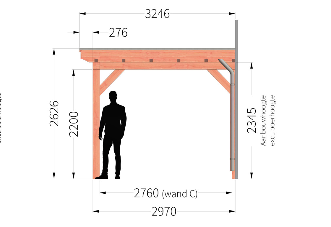 douglas-houten-overkapping-veranda-aan-huis-bouwpakket-lucca-3m-3-meter-diep-zijaanzicht