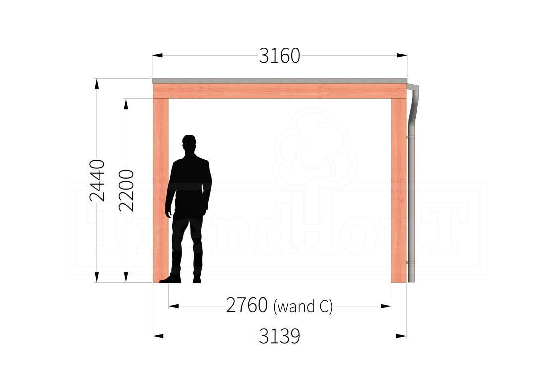 douglas-houten-overkapping-bouwpakket-palermo-XXL-modern-3m-3-meter-diep-zijaanzicht