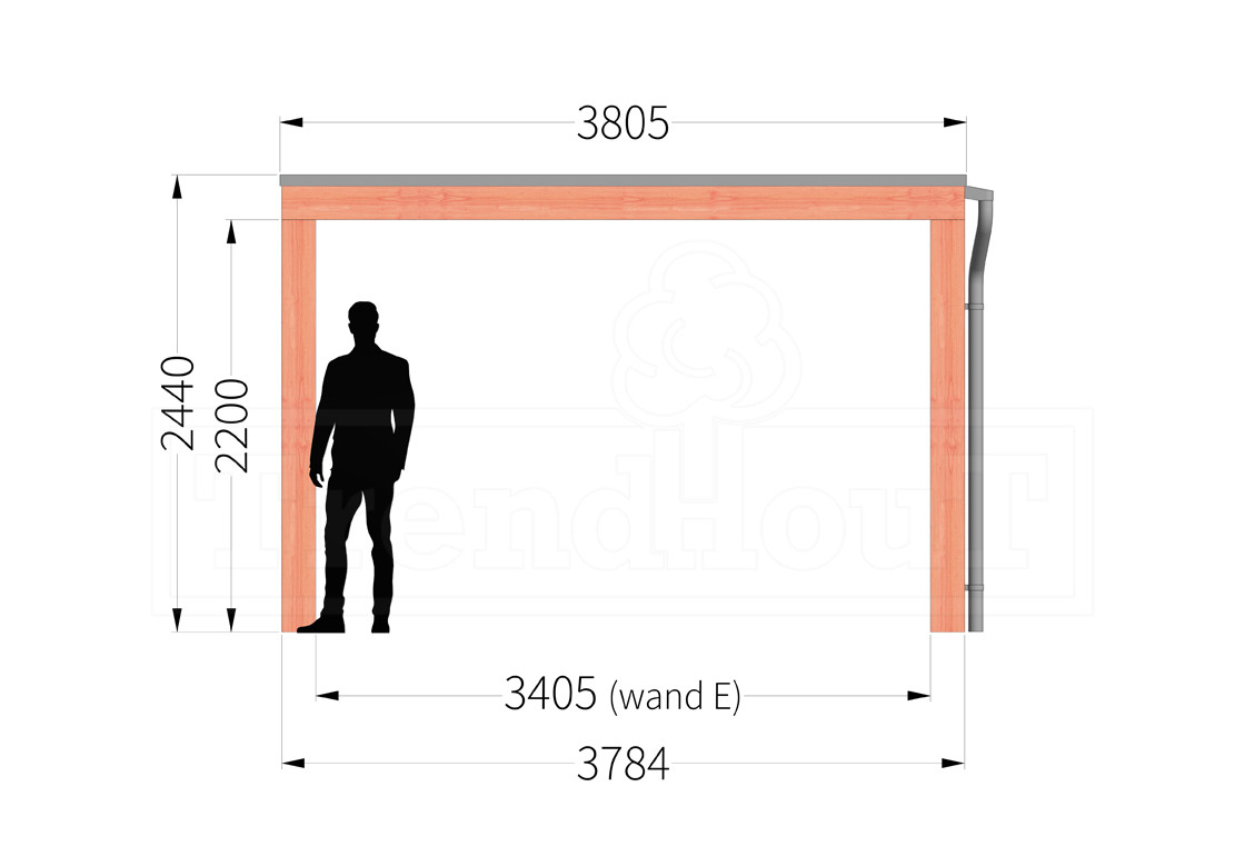 douglas-houten-overkapping-bouwpakket-palermo-XXL-modern-4m-4-meter-diep-zijaanzicht