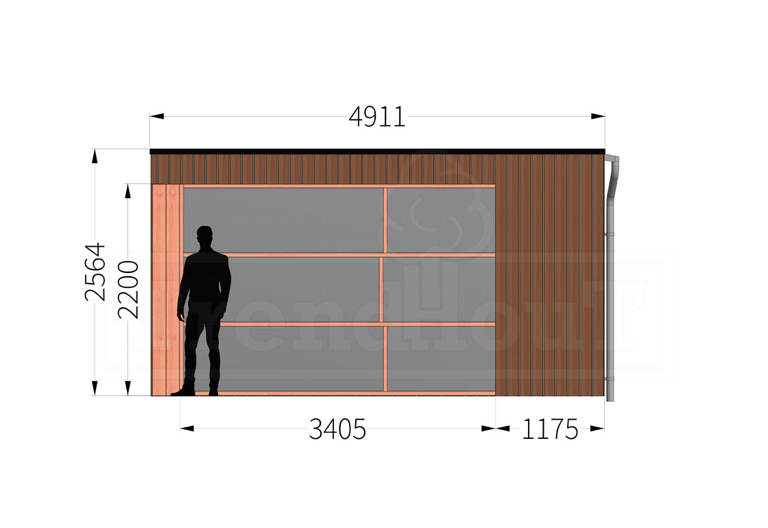 douglas-houten-overkapping-bouwpakket-capri-links-modern-5m-5-meter-diep-zijaanzicht