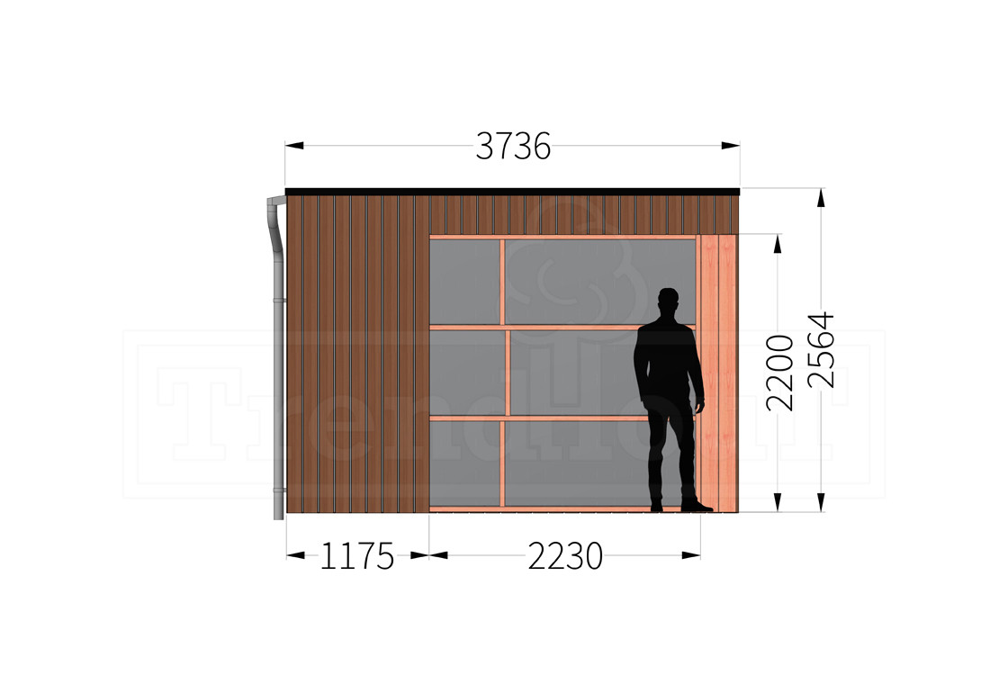 douglas-houten-overkapping-bouwpakket-capri-rechts-modern-4m-4-meter-diep-zijaanzicht