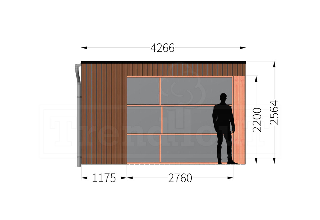 douglas-houten-overkapping-bouwpakket-capri-rechts-modern-4-5-m-4-5-meter-diep-zijaanzicht