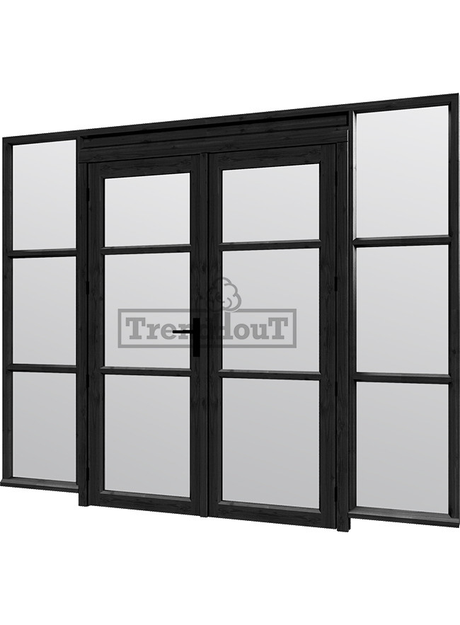 Steel-look-raam-2760x2200mm-zwart-module-C-03-met-dubbele-openslaande-deuren