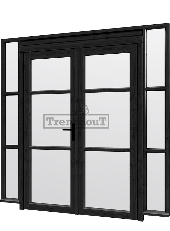 Steel-look-raam-2230x2200mm-zwart-module-H-03-met-dubbele-openslaande-deuren