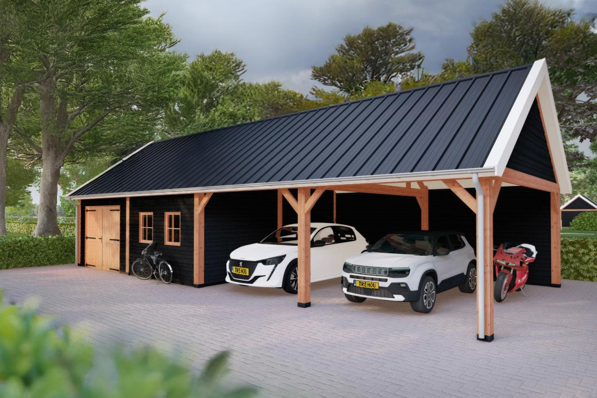 Houten-schuur-met-overkapping-15x6m-Trendhout-zadeldak-select-Modern