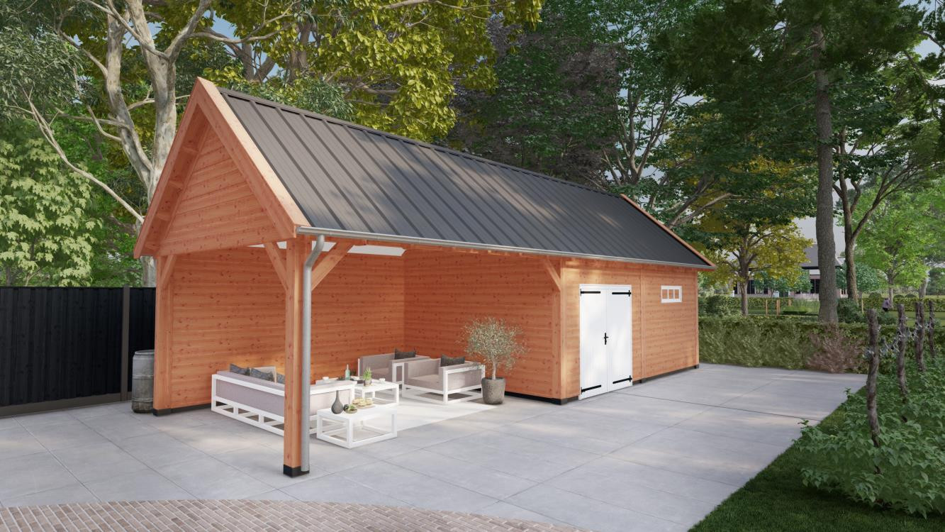 schuur-met-overkapping-van-douglashout-Trendhout-Select-landelijk-11,5x4m