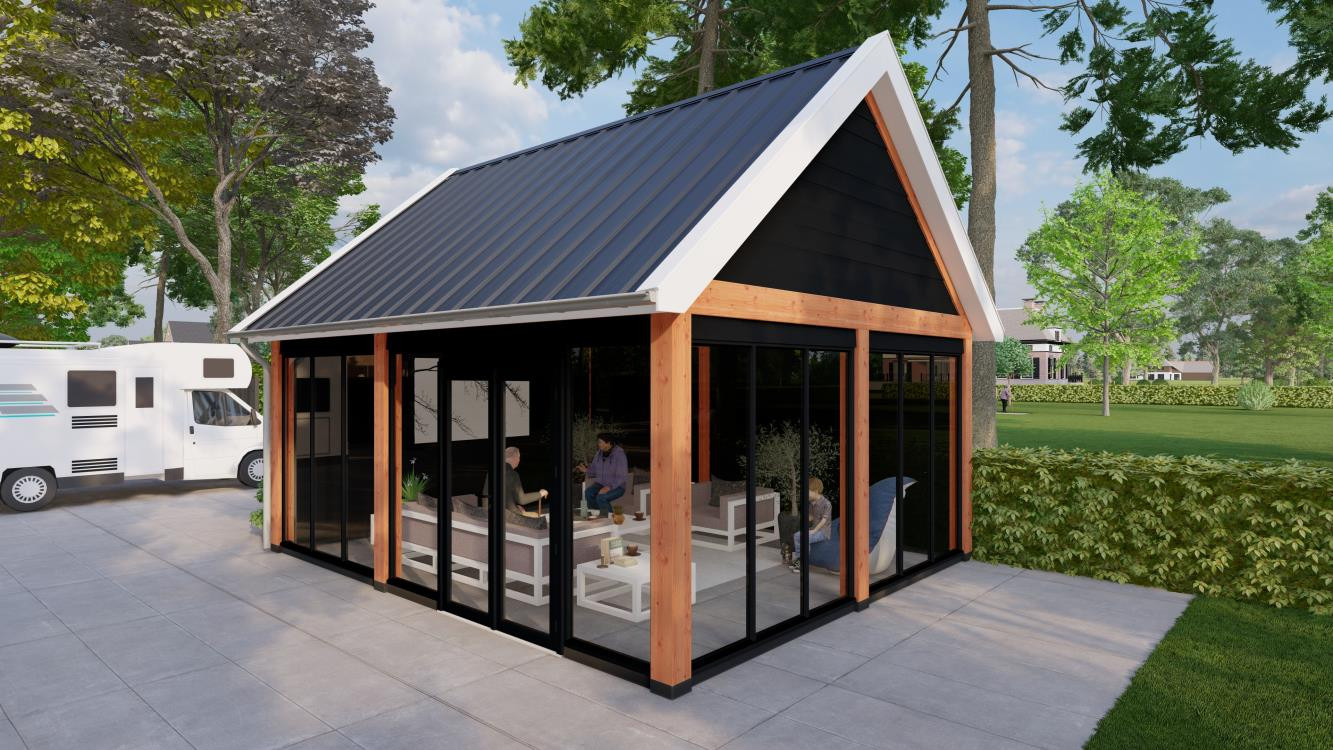 houten-tuinkantoor-geisoleerd-prefab-tuinkamer-Trendhout-Select modern