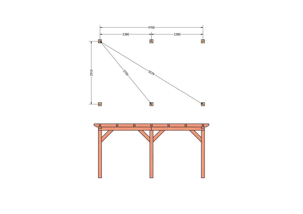 CP-10.1003-douglas-houten-overkapping-carport-bouwpakket-zelfbouw-plat-dak-bouwtekening-Funderingsplan