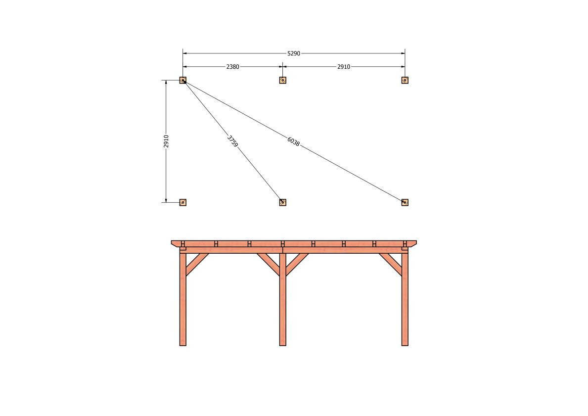 CP-10.1004-douglas-houten-overkapping-carport-bouwpakket-zelfbouw-plat-dak-bouwtekening-Funderingsplan